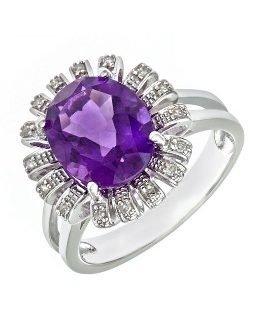DIAMANT L'ÉTERNEL 9ct Witgouden Ring Met Amethist En Diamanten Bloemencluster in het Purple voor heren
