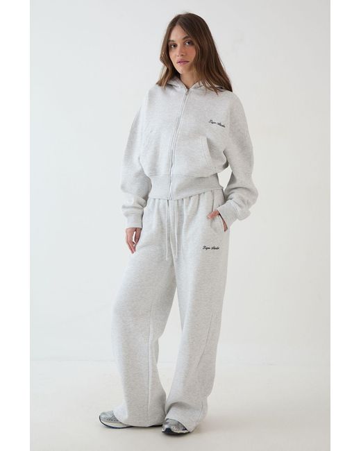 DSGN Studio Gray Deep Hem Boxy Crop Zip Through Hooded Tracksuit