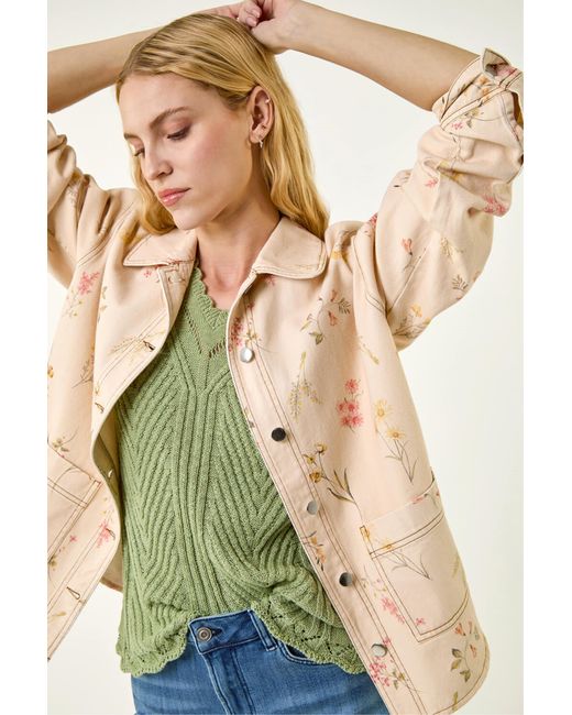 Roman Natural Floral Denim Jacket