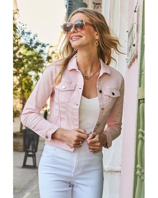 Sosandar Pink Soft Denim Jacket
