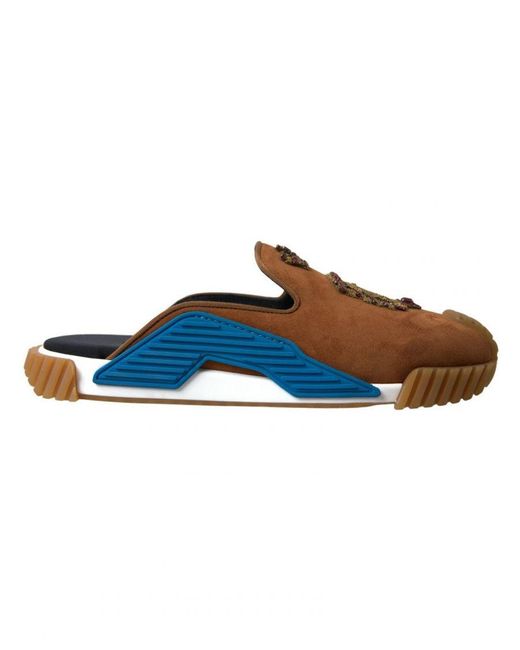 Dolce & Gabbana Blue Suede Logo Slides Sandals for men