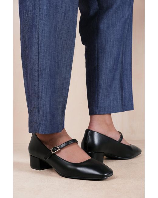 Where's That From Blue Wheres 'Oslo' Wide Fit Low Block Heel With Strap And Square Toe