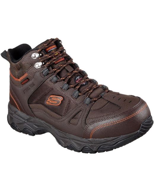 Skechers Brown Ledom Lace Up Waterproof Leather Safety Boots for men