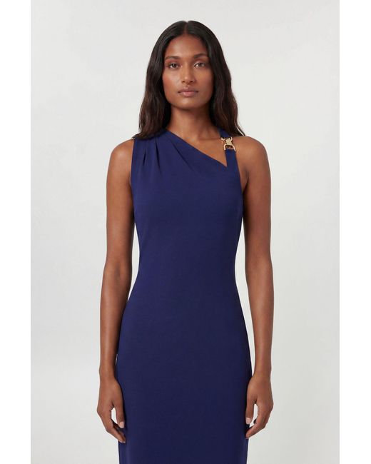 Karen Millen Blue Compact Stretch Trim Detail Tailored Maxi Dress