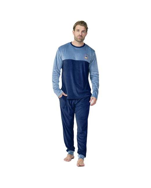 Munich Blue Long-Sleeved Round-Neck Velvet Pajamas Mu3 for men