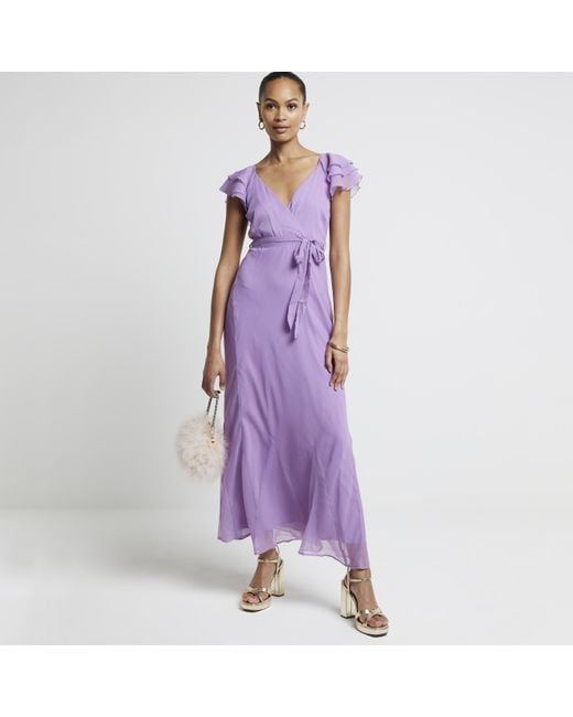 River Island Purple Swing Maxi Dress Chiffon Belted