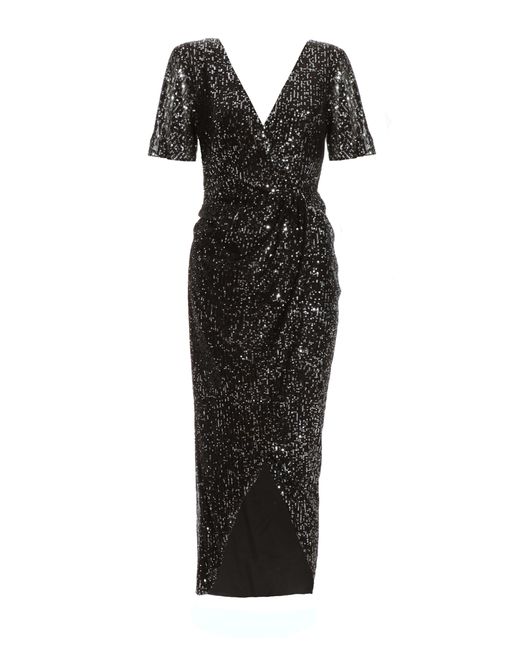 Quiz Black Petite Sequin Wrap Maxi Dress