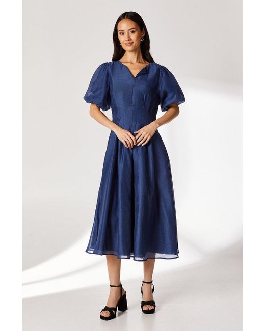 PRINCIPLES Blue Pleat Waist Organza Midi Dress