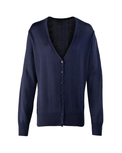 PREMIER Blue Ladies Cotton Acrylic V Neck Cardigan