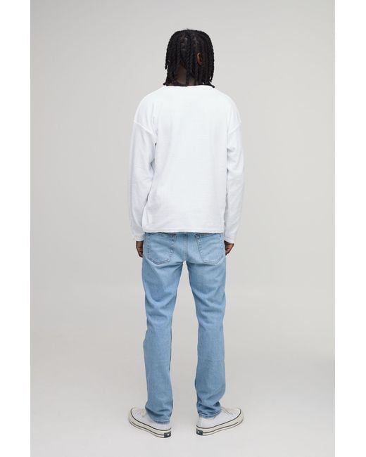BoohooMAN White Regular Fit Henley Fine Knitted Long Sleeve T-Shirt for men