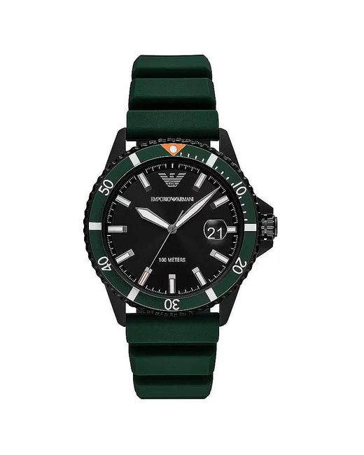 Emporio Armani Green Silicone And Steel Quartz Watch for men