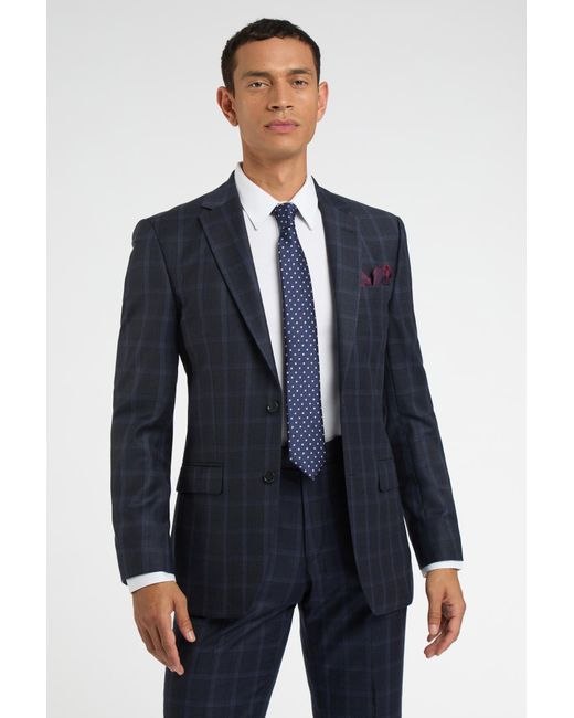 Racing Green Blue Regular Fit Tan Check Jacket for men