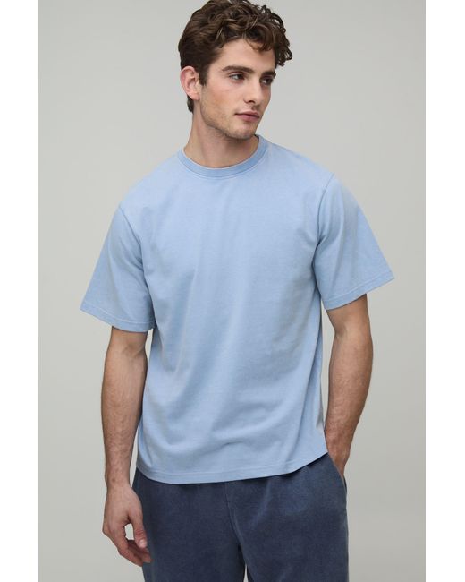 BoohooMAN Blue Essential Washed Boxy Heavyweight T-Shirt for men
