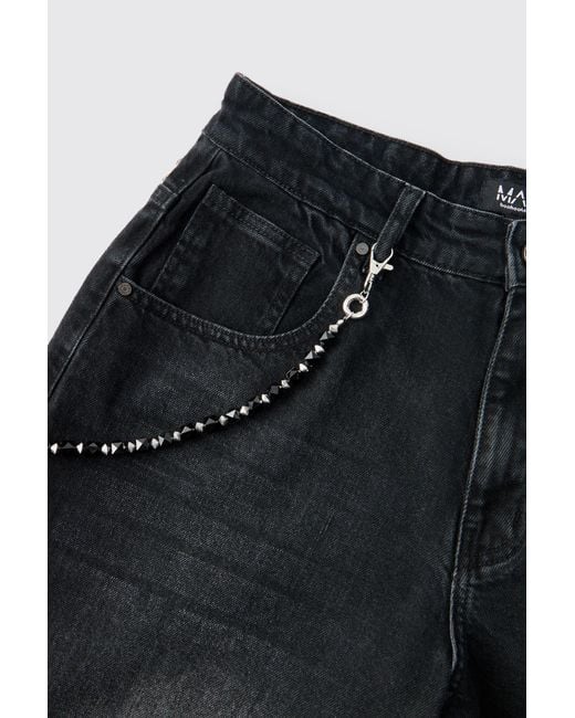 BoohooMAN Black Gem Jean Chain for men