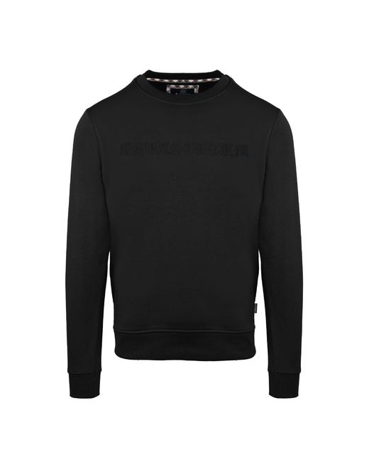Aquascutum Black Embroidered Crew Neck Ribbed Collar Long Sleeve Sweatshirt for men