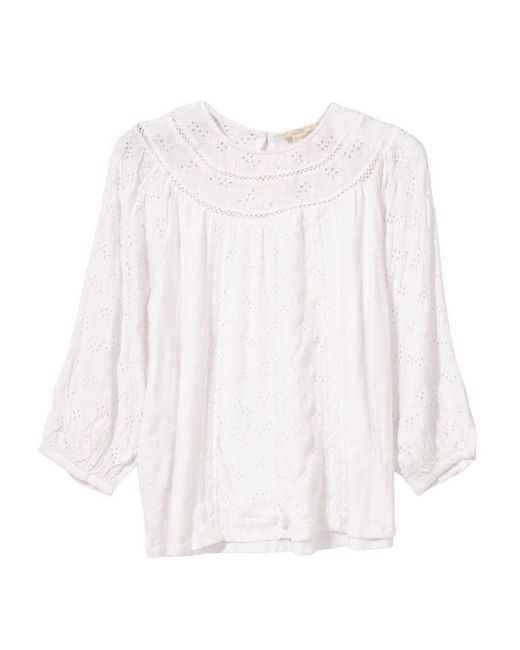 FatFace White Cotton Broderie Lace Blouse