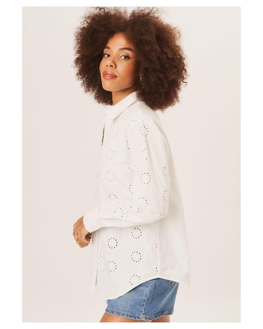 Gini London White Cotton Embroidered Long Sleeves Shirt