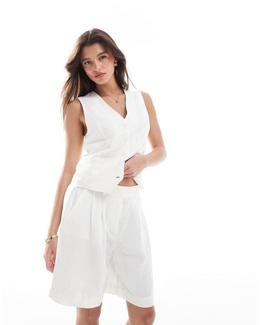 ONLY White Linen Mix Tailored Short Co-Ord