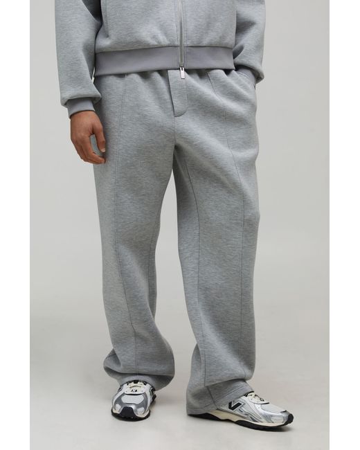 BoohooMAN Gray Straight Leg Bonded Scuba Pintuck Joggers for men