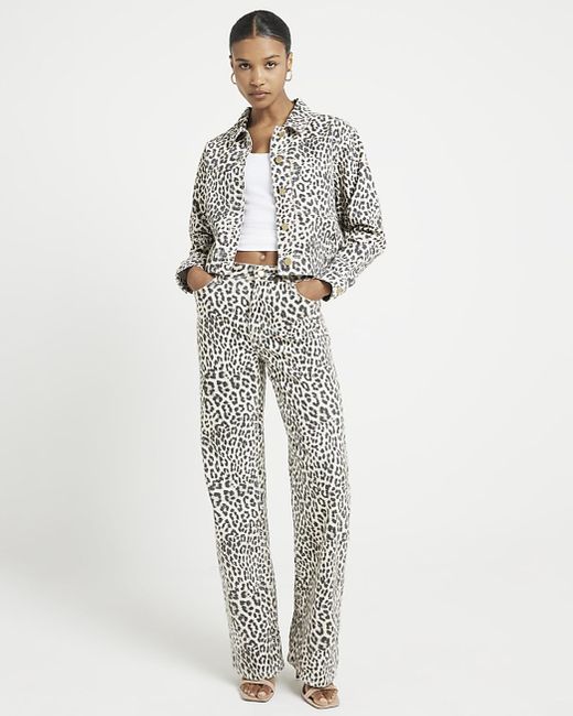 River Island White Leopard Cropped Denim Shirt