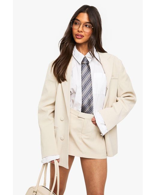 Boohoo Natural Double Breasted Oversized Tailored Blazer