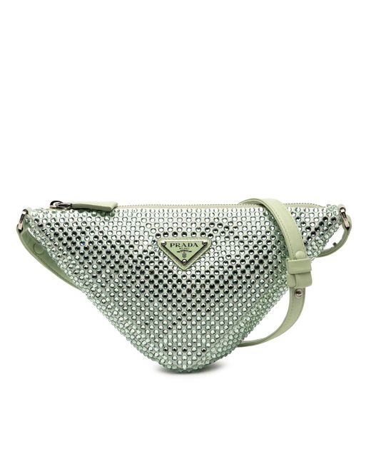 Prada Green Pre-Owned Satin Crystal Embellished Triangle Pouch