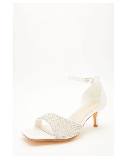 Quiz White Wide Fit Bridal Satin Embellished Low Heels