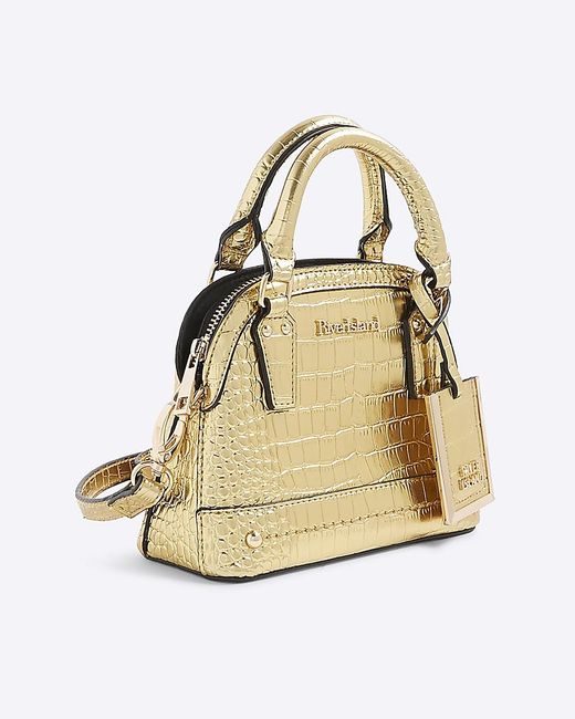 River Island Natural Crossbody Bag Mini Croc Texture Pu