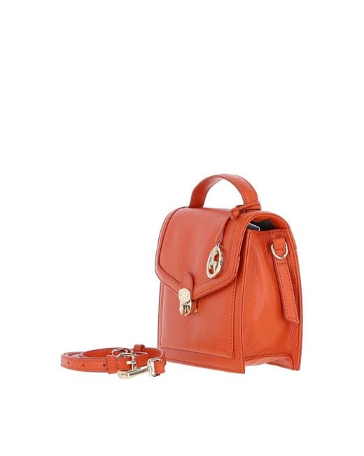 Ashwood Leather Orange Compact Handbag With Detachable Crossbody Strap