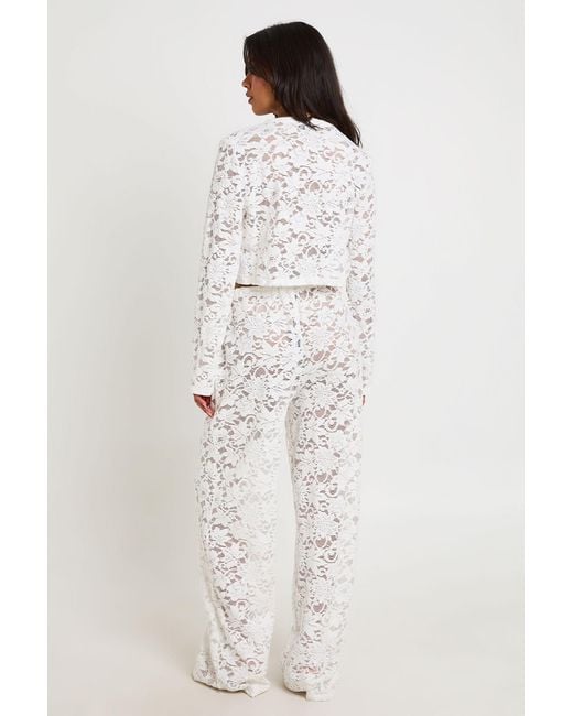 Boohoo White Lace Drawstring Waist Trouser