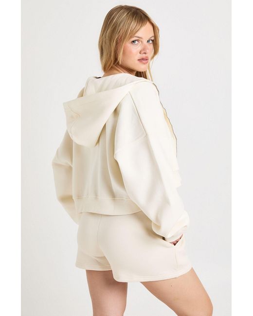 Boohoo Natural Petite High Waist Sweatshort With Internal Drawcord