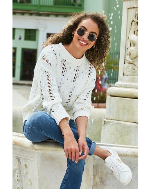 Sosandar Green Ivory Open Stitch Jumper