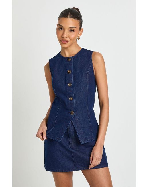 Boohoo Blue Button Down Waistcoat