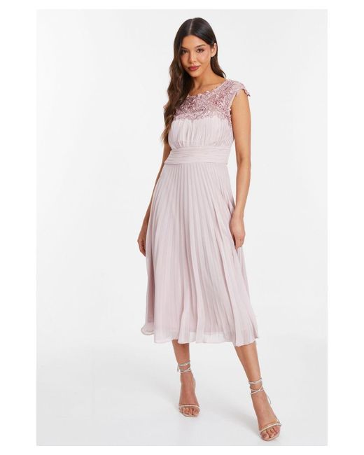 Quiz Pink Chiffon Embellished Pleated Midi Dress