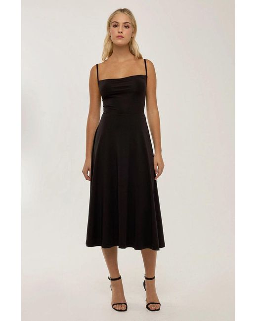 Hiccup Black A-Line Sleeveless Midi Dress With Cowl Neck