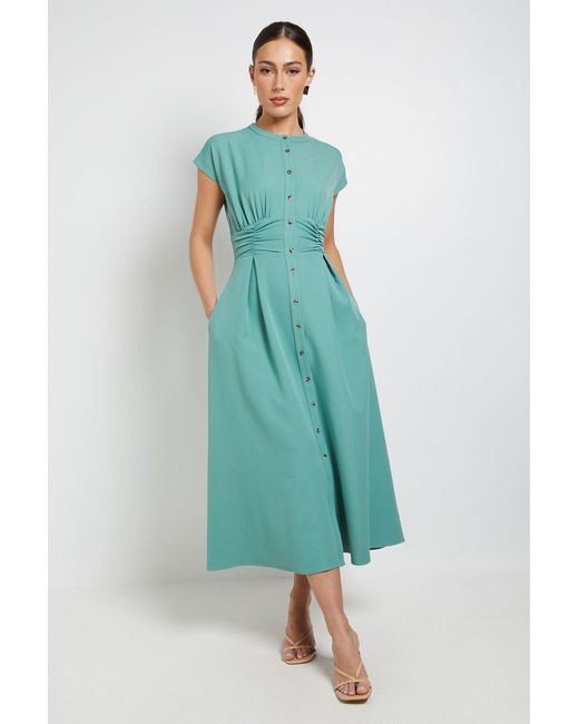 PRINCIPLES Blue Structured Ruched Button Through Maxi Dress