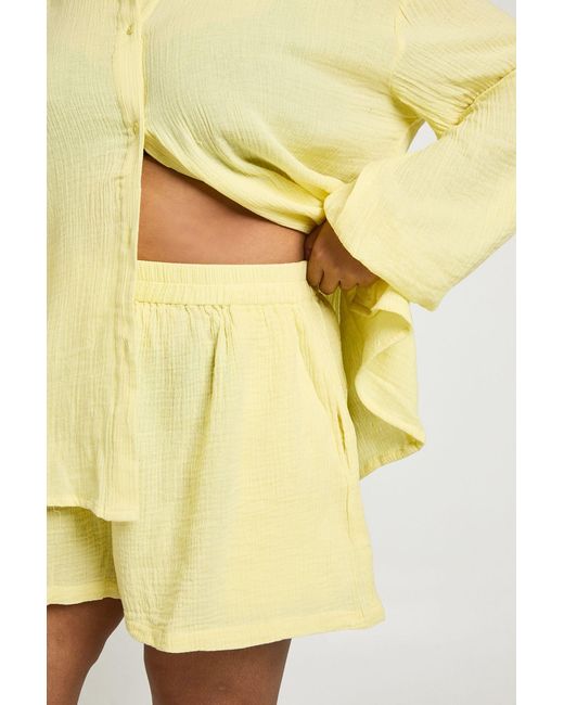 Boohoo Yellow Plus Cheesecloth Beach Short