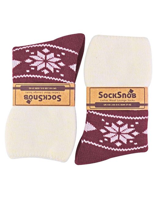 Sock Snob Red Ladies Wool Bed Socks With Fairisle Design