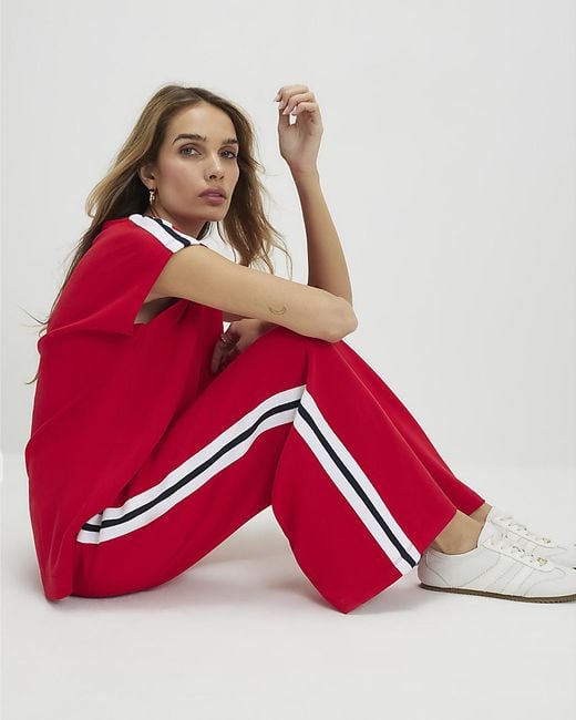 River Island Red Joggers Tape Side Wide Leg Track Pants