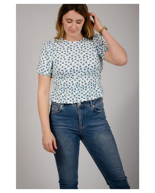 Miss Selfridge Blue Ditsy Floral Peplum Top