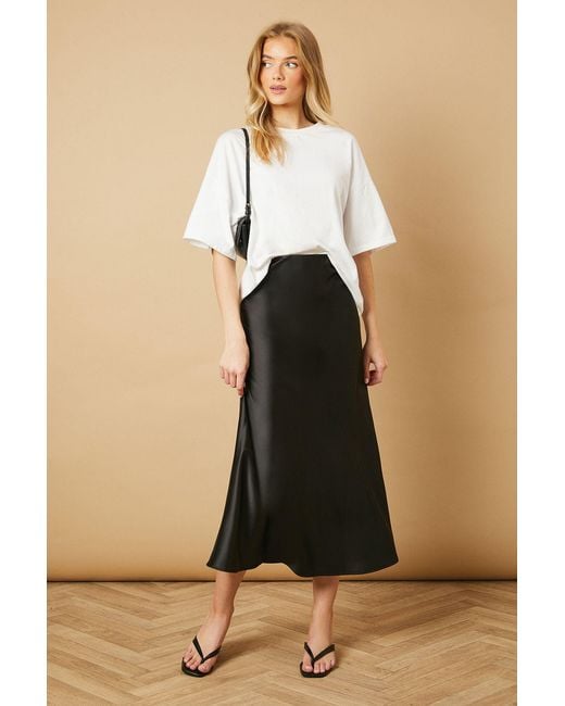 Oasis Black Bias Cut Satin Midi Skirt