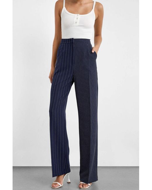 Hiccup Blue Striped Mid-Rise Straight-Leg Pants