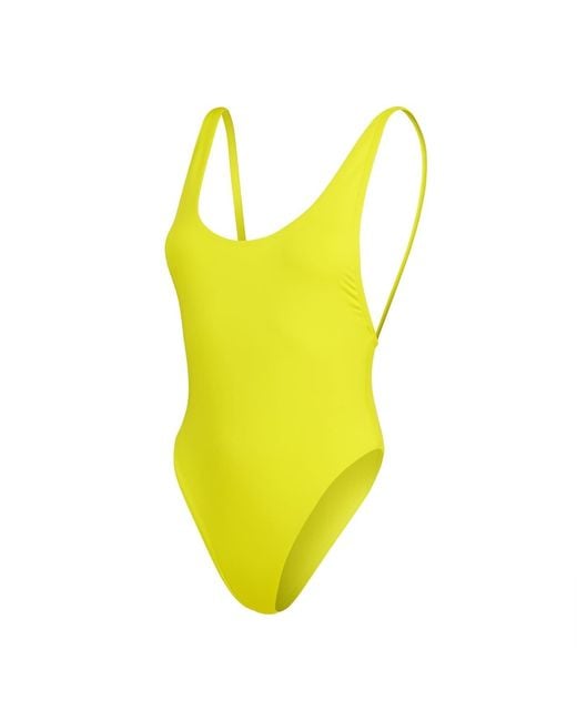 Speedo Yellow Solid Patterned Scoop Neck One Piece Swimsuit