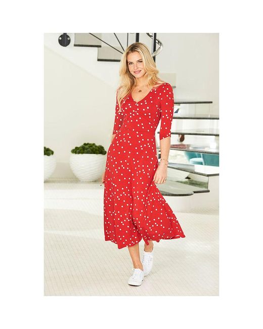 Sosandar White Spot Print Jersey Midi Dress