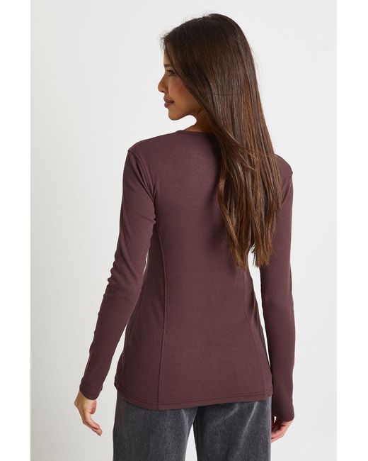 Boohoo Purple Ribbed Longline Popper Front Top