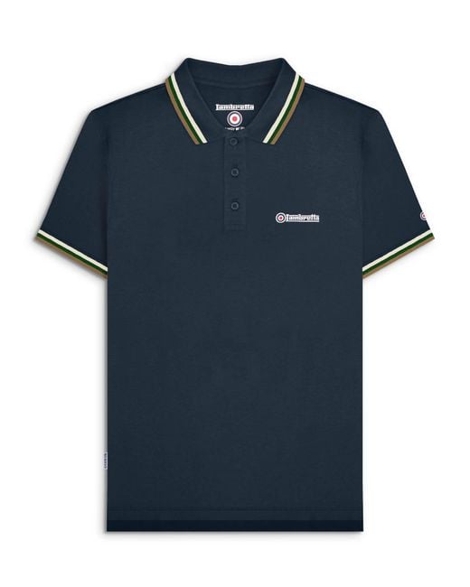 Lambretta Blue T-Shirt Twin Tipped Polo Button Fastening Textile