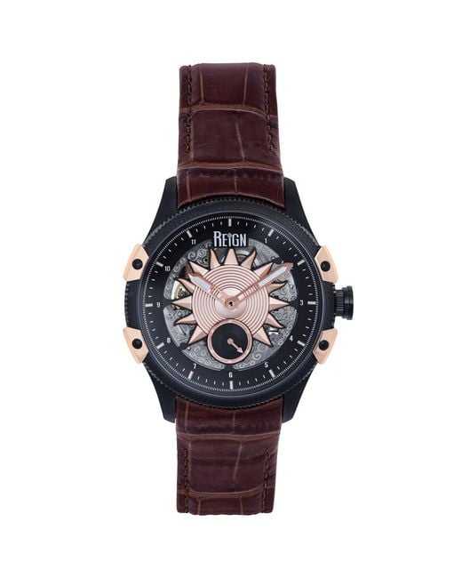 Reign Brown Solstice Automatic Semi-Skeleton Watch for men