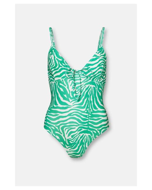 Warehouse Green Zebra Underwire Tie Front Swimsuit