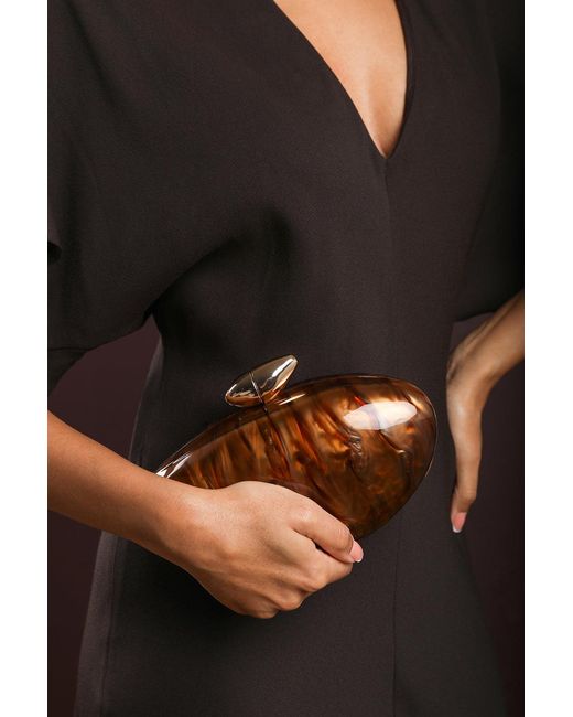 Where's That From Black Wheres 'Benna' Marble Acrylic Clutch
