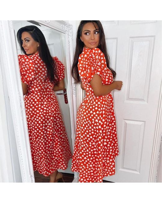 AX Paris Red Heart Printed Wrap Midi Dress